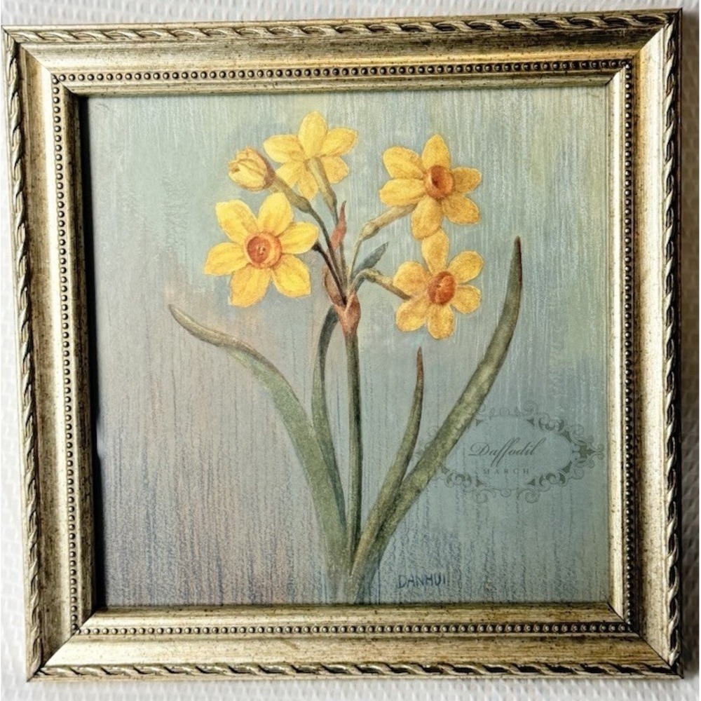 DANHUI Signed Botanical Framed "Daffodil" Still Life Painting, Small Realism